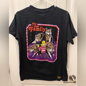 Black Graphic Tee with Wolf Design